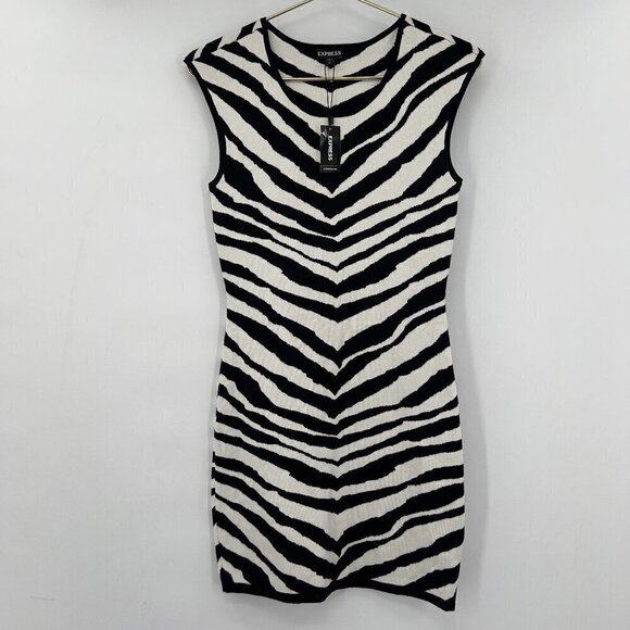 Express Women's Zebra Print Black/White Bodycon Stretchy Midi Dress Size S/P NWT - Picture 1 of 6
